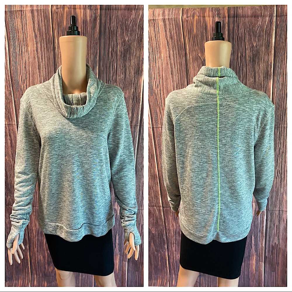 Forever 21 large athletic gray & highlighter yellow turtleneck slouch